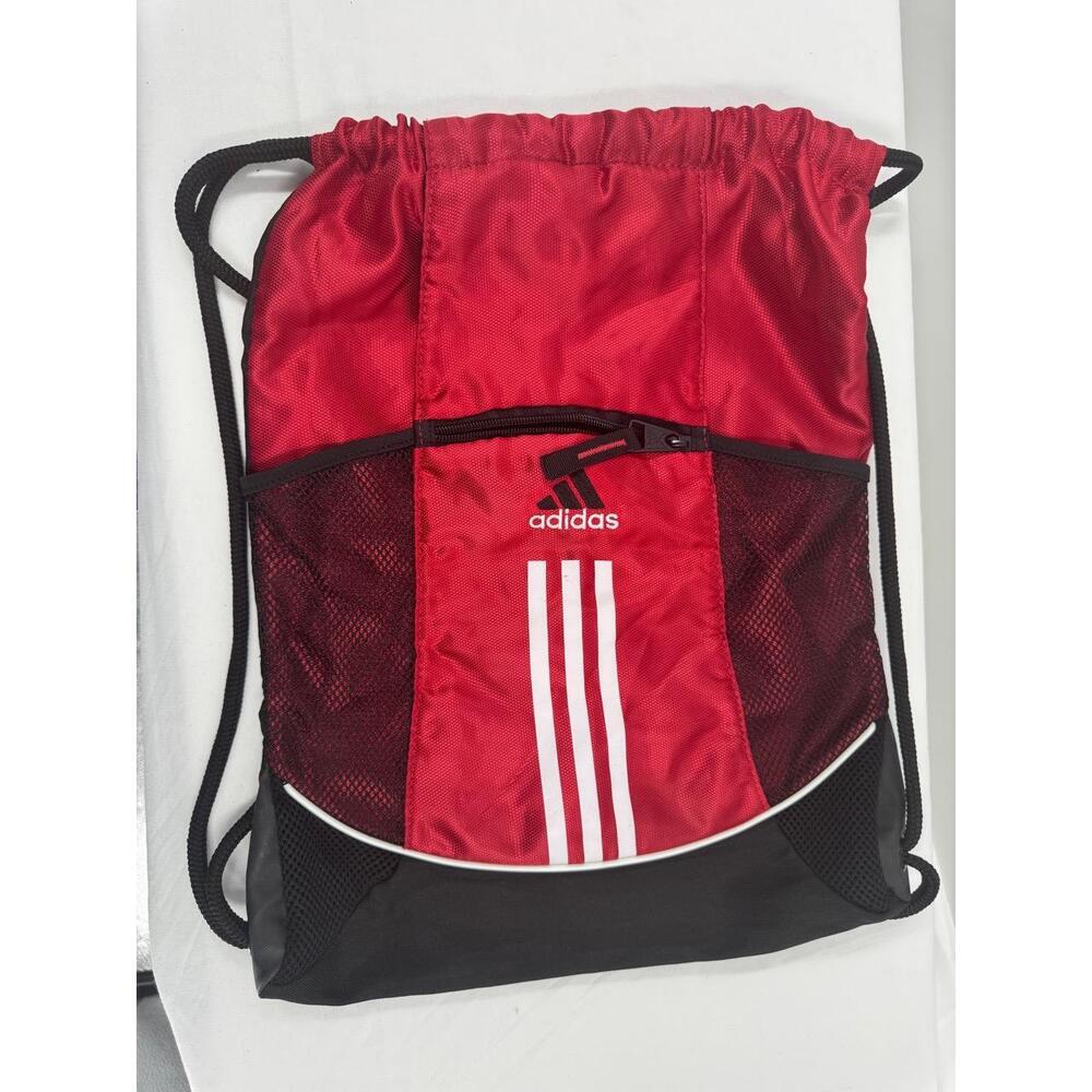 Adidas Red Black Drawstring Bag With‎ Mesh And Zipper Pockets